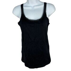 Lebody Black Lace-Trimmed Sleeveless Tank Top Large